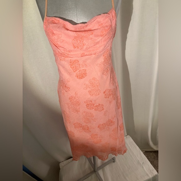 VTG Y2K Rampage Peachy Coral Slip Midi Dress Criss Cross Back Sparkly Fairycore - Picture 2 of 10